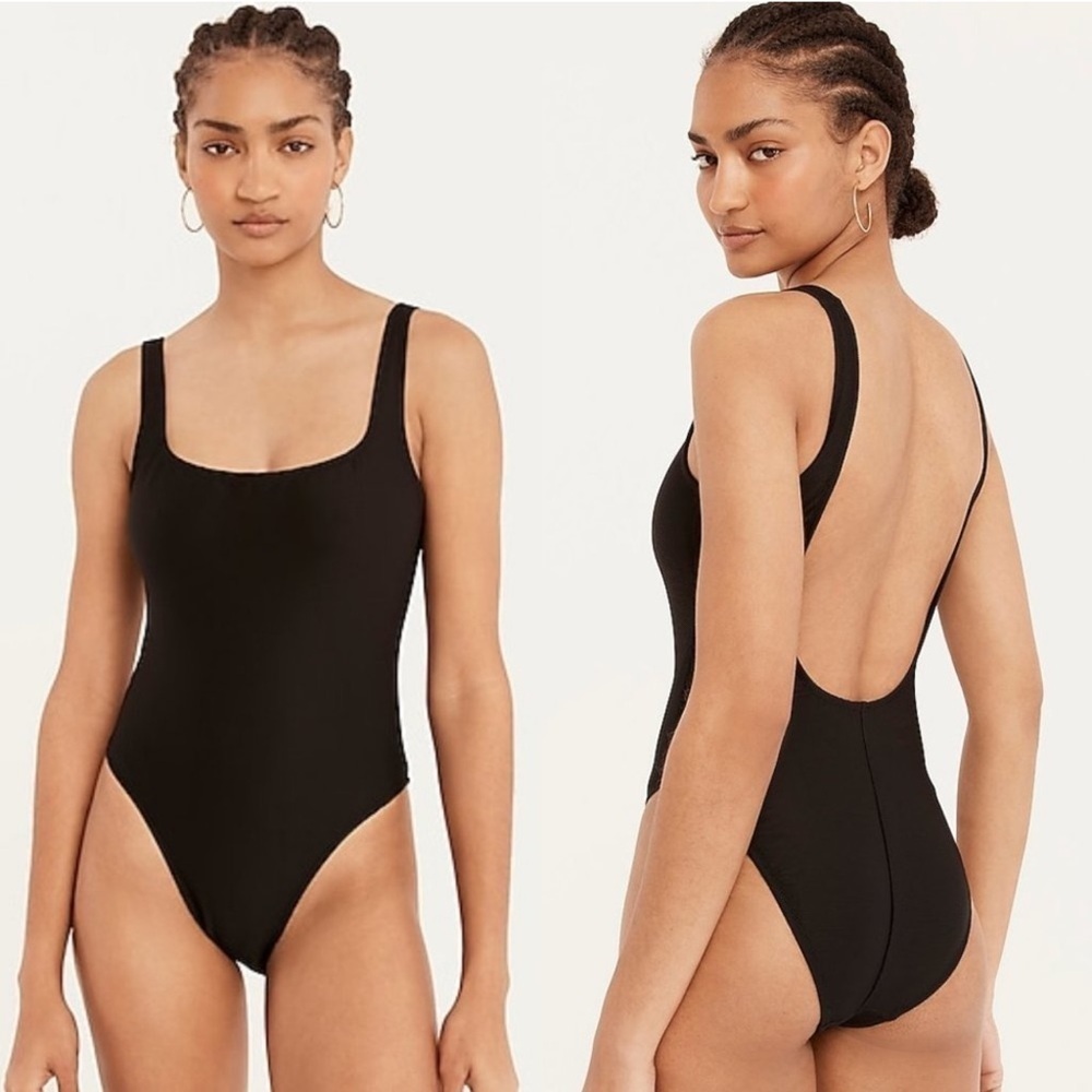 J Crew Ribbed textured squareneck one piece swimsuit in black plus size 22